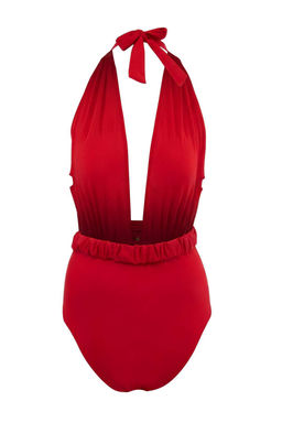 K?rm?z? Derin V Yaka Kapl? Dokum Aksesuarl? Regular Mayo TBESS25MA00048