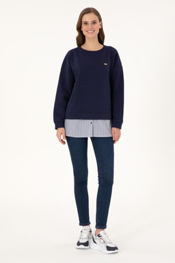 Kad_n Lacivert G_mlek Detayl_ Bisiklet Yaka Sweatshirt