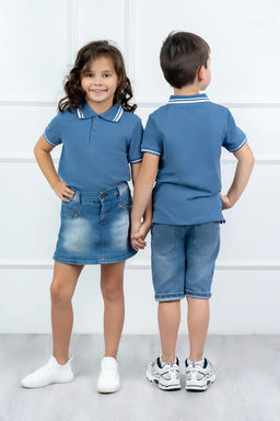 Футболка детская Поло, кор. рукав, цвет Серо-голубой, пике карде, 100% х/б - 5+ фото 2