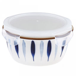 Травы Салатник-контейнер фарфоровый 640мл, д14,8х6,9см, круглый, с деколью, отводка, пластмассовая крышка, герметичная, с клипсами, с силиконовым уплотнителем (Китай) - Домашняя мода фото 2