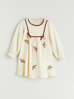 Bisiklet Yaka ?i?ekli M?slin K?z ?ocuk Elbise