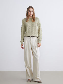 Bisiklet Yaka Kendinden Desenli Kad?n Triko Kazak