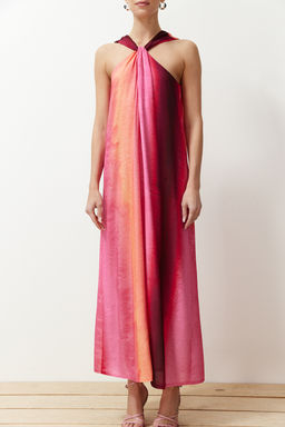 TRENDYOLMILLA Pembe Duz Kesim Yaka Detayl? Maxi Dokuma Elbise TWOSS24EL00387 фото 12