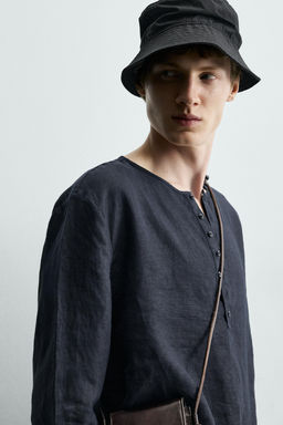 CAMISA CUELLO PANADERO 100% C??AMO / Marino oscuro - Zara фото 7