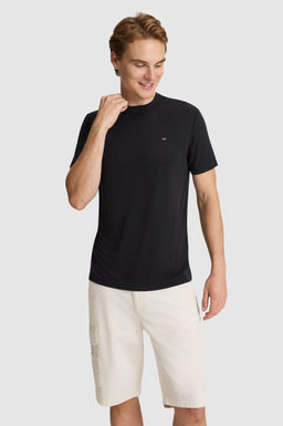 Erkek Siyah Regular Fit Bisiklet Yaka Basic Ti__rt