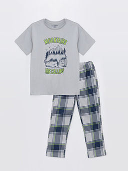 Bisiklet Yaka Bask?l? K?sa Kollu Erkek ?ocuk Pijama Tak?m?