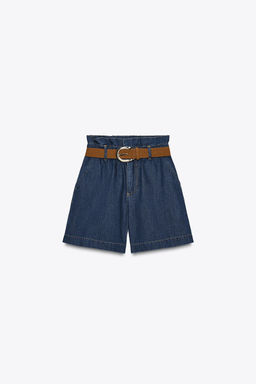 BELTED PAPER BAG BERMUDA SHORTS - Zara фото 6
