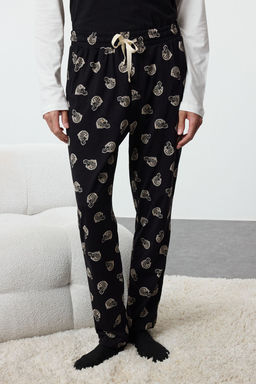 Trendyolmilla Man Erkek Siyah Bask?l? Regular Fit Orme %100 Pamuk Pijama Tak?m? TMNAW25PT00000  фото 4