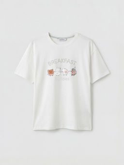 Bisiklet Yaka Bask?l? Kad?n Pijama ?st?