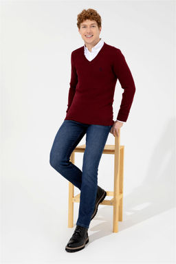 U. S. Polo Assn Мужской базовый трикотажный свитер бордового цвета с v-образным вырезом - U.s. polo assn фото 7