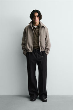 HERRINGBONE TEXTURED CROPPED FIT JACKET
