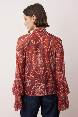 Sal Desenli F?rf?rl? Fular Detayl? Tul Esnek Regular Orme Bluz TWOAW26BZ00321 - Trendyolmilla фото 4