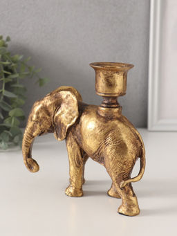 Подсвечник на 1 свечу «Индийский слон», полистоун, золото, 14×6×15 см