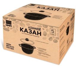 Казан со стеклянной крышкой Каменная Чёрный гранит, 5л - Нева металл посуда фото 2
