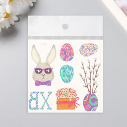 Переводные тату цветные Кролик в очках, временные татуировки, 10?10 см - Арт узор фото 4