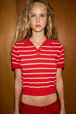 STRIPED SHORT SLEEVE KNIT POLO SHIRT - Zara фото 2