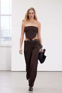 Limited Edition Kahverengi Wide Leg Kemerli Dokuma Kumas Pantolon TWOSS24PL00104