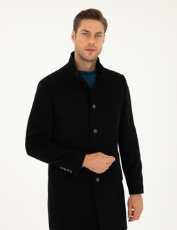 Siyah Y_n Kar___ml_ Slim Fit Palto