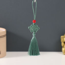 Цена за 10 шт. Подвеска текстиль, пластик Узел счастья и бесконечности, лагуна, 8.5 см