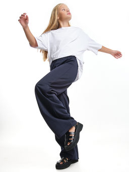 Брюки палаццо школьные штаны детская одежда девочке 33-7874 синий - Mini maxi фото 4