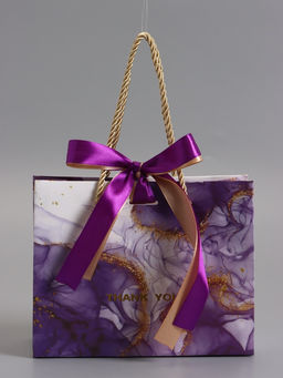 Пакет подарочный ламинированный «Мрамор», фиолетовый с бантиком, 19×15×7 см