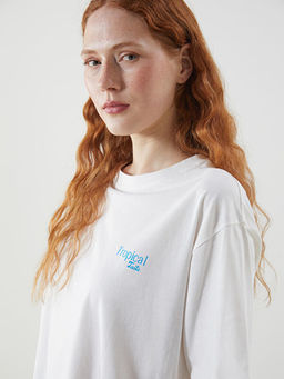 Bisiklet Yaka Bask?l? Oversize Kad?n Ti??rt