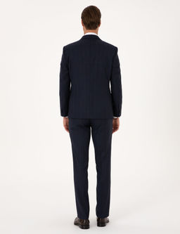 Lacivert Slim Fit %100 Y_n _izgili Tak_m Elbise