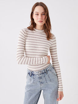 Dik Yaka ?izgili Uzun Kollu Kad?n Ti??rt