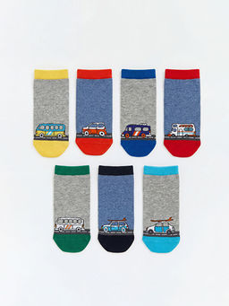 Bask?l? Erkek ?ocuk Patik ?orap Seti 7li