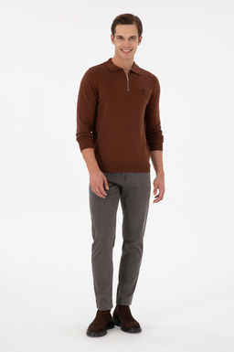 Erkek Slim Fit Yarm Fermuarl Kahverengi Basic Kazak - U.s. polo assn фото 4