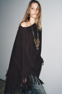 LEATHER FRINGE CAPE - Zara фото 2