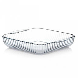 "Боркам (Borcam)" Форма стеклянная жаропрочная 3,2л, 28х28х6см, квадратная, волнистый край, цветная коробка, Pasabahce (Турция)