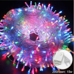Гирлянда светодиодная Шнур 15 м 200 LED 4 режима разноцветный / GN34 /уп 100/коробка