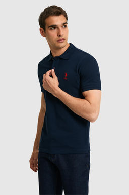 Erkek Slim Fit Polo Yaka Lacivert Basic Ti__rt