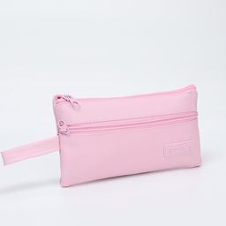 Косметичка-пенал на молнии, плоская, с карманом, розовая