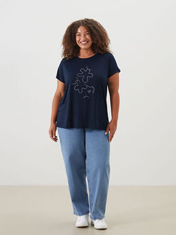 Bisiklet Yaka Ta?l? Kad?n Ti??rt