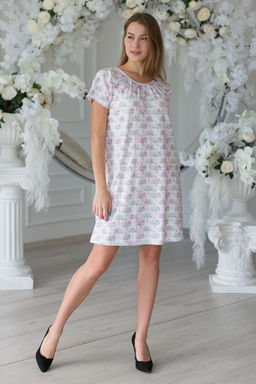 Ночная сорочка женская из кулирки с лайкрой Маргарита-2 бело-розовый - Амадэль фото 10