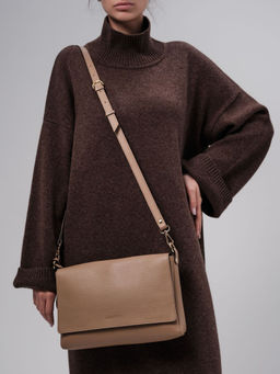 Сумка кожаная через плечо Deboro 30181 бежевый песок