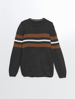 Bisiklet Yaka Uzun Kollu ?izgili Erkek Triko Kazak