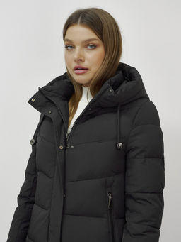 Пальто утепленное стеганное зимнее с капюшоном женское черного цвета 9636_1Ch - Mtforce фото 10
