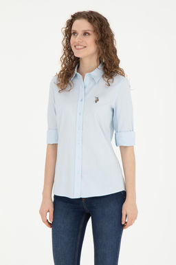 Женская голубая базовая рубашка с длинным рукавом - U.s. polo assn фото 8