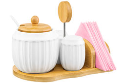 Набор - сахарница 350 мл Ампир с ложкой + солонка + перечница + салфетница на дер. подст. с ручкой - Elan gallery фото 5