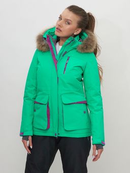 Куртка спортивная женская зимняя с мехом салатового цвета 551777Sl - SkiingBird фото 5