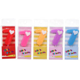 Свеча для торта Цифра Сердечко "7" 9 см, микс цветов