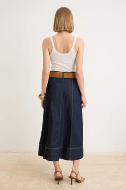 Lacivert Kemerli Kruvaze Maxi Denim Etek TWOSS26ET00201 - Trendyolmilla фото 4