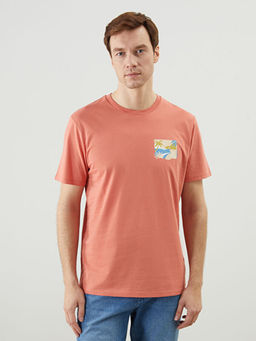 Bisiklet Yaka K?sa Kollu Bask?l? Penye Erkek Ti??rt