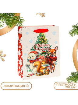 Цена за 2 шт. Пакет подарочный новогодний ламинированный С Новым годом, MS 18?23?10 см