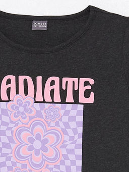 Bisiklet Yaka Bask?l? K?sa Kollu K?z ?ocuk Ti??rt