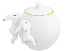 Сахарница с крышкой 650 мл 15,5*11,7*13 см "Кролики" белая с золотом