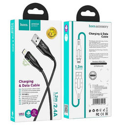 Кабель Hoco U93, USB - Lightning, 2.4 А, 1.2 м, индикатор, черный